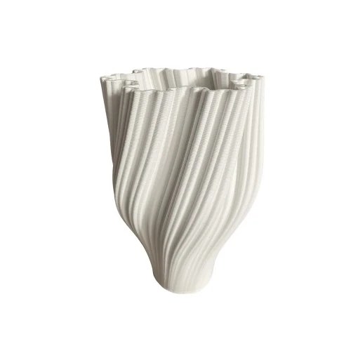 Vaso in Ceramica a Righe 3D: Design Contemporaneo e Texture Materica - Cm. 25 Bianco