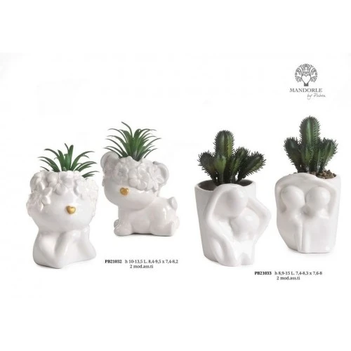 VASO INNAMORATI STIL. CON CACTUS 15 CM. PORCELLANA