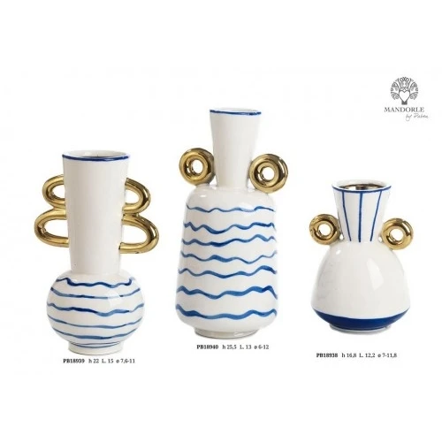 VASO LINEE BLU-ORO 25.5 CM. PORCELLANA