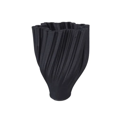 Vaso in Ceramica a Righe 3D: Design Contemporaneo e Texture Materica - Cm. 25 Nero