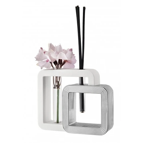 VASO PROFUMATORE QUADRO 27X23 BIANCO/ARGENTO