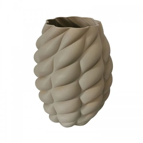 Vaso Bombato Tortora con Scanalature 3D - Complemento d'Arredo Moderno e Materico