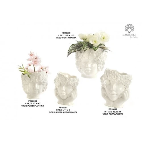 VASO TESTA DI DONNA CON FIORI 14 CM. PORCELLANA
