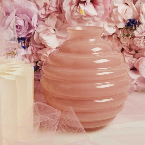 Vaso rotondo Claraluna in Vetro Rosa cm.18x20