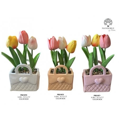VASO TULIPANI BORSETTA ROSA 24 CM. CERAMICA C.BOX