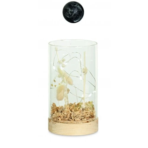 VASO VETRO CON LED E FIORI