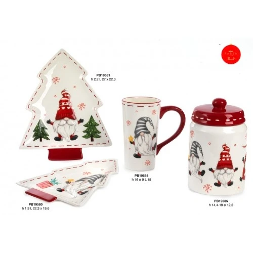 VASSOIO AD ALBERO NATALE CON GNOMO SPIR. 22.3 CM. CERAMICA