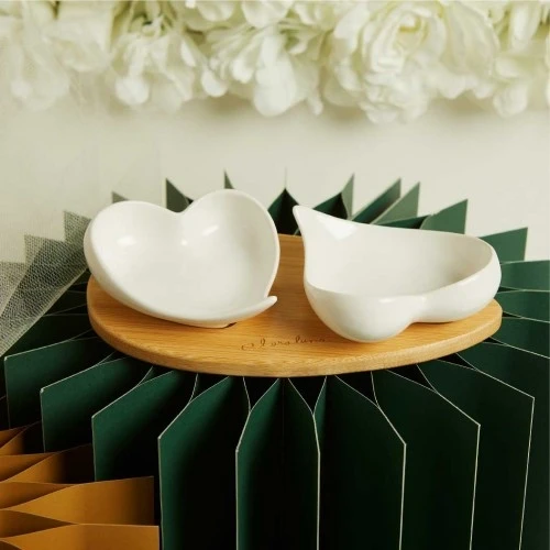 ANTIPASTIERA Claraluna in Legno con Ciotole a Cuore: Eleganza in Tavola cm.19x10x1