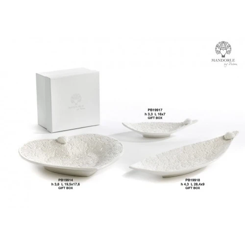 VASSOIO FOGLIA A MERLETTO CON CUORE 16 CM. CERAMICA