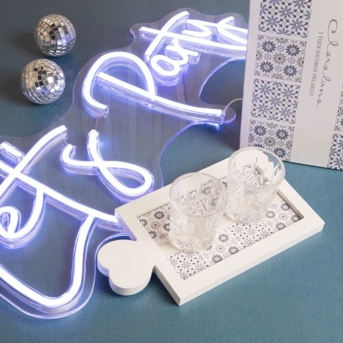 VASSOIO MAIOLICA CON 2 BICCHIERI