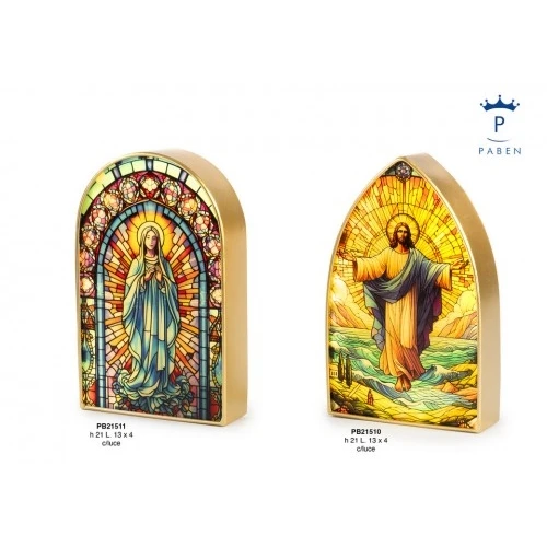 VETRATA GOTICA MADONNA 21 CM. PLASTICA METALLO