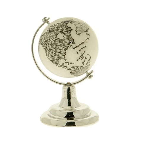 MAPPAMONDO IN LEGNO CON BASE ARGENTO 6 CM