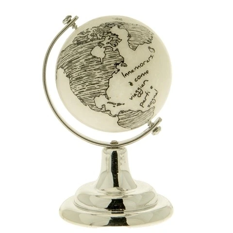 MAPPAMONDO IN LEGNO CON BASE ARGENTO 8,5 CM