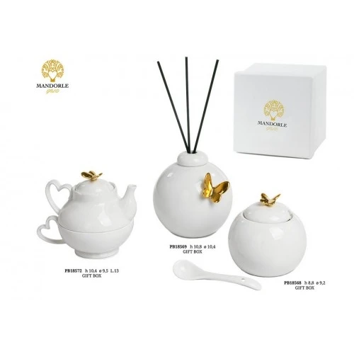 ZUCCHERIERA FARFALLA ORO 8.8 CM. PORCELLANA