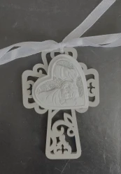 OFFERTA - CROCE IN LEGNO CON GESSO BATTESIMO BOMBONIERA