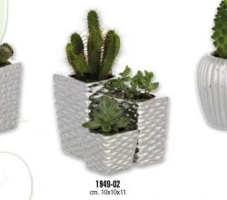 PORTAVASO TRITTICO BASE QUADRA CM. 10x10x11 FESONI CON PIANTINE GRASSE ASS.TE