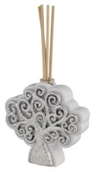 DIFFUSORE ALBERO DELLA VITA ARGENTO SU BASE BIANCA H. 10