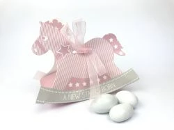 Scatolina Cavallo a dondolo rosa scritta
