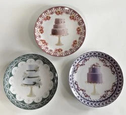 Set 3 piattini dolce Henriette in porcellana decoro torte