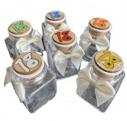 OFFERTA - BARATTOLO VETRO CONFETTI CON SIMBOLO 18 ANNI