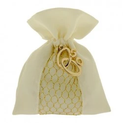 SACCHETTO CONFETTI ANNIVERSARIO 50 ANNI CON FEDI ORO CM.10X12 