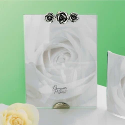 Portafoto da tavolo verticale dal design moderno con rose in argento